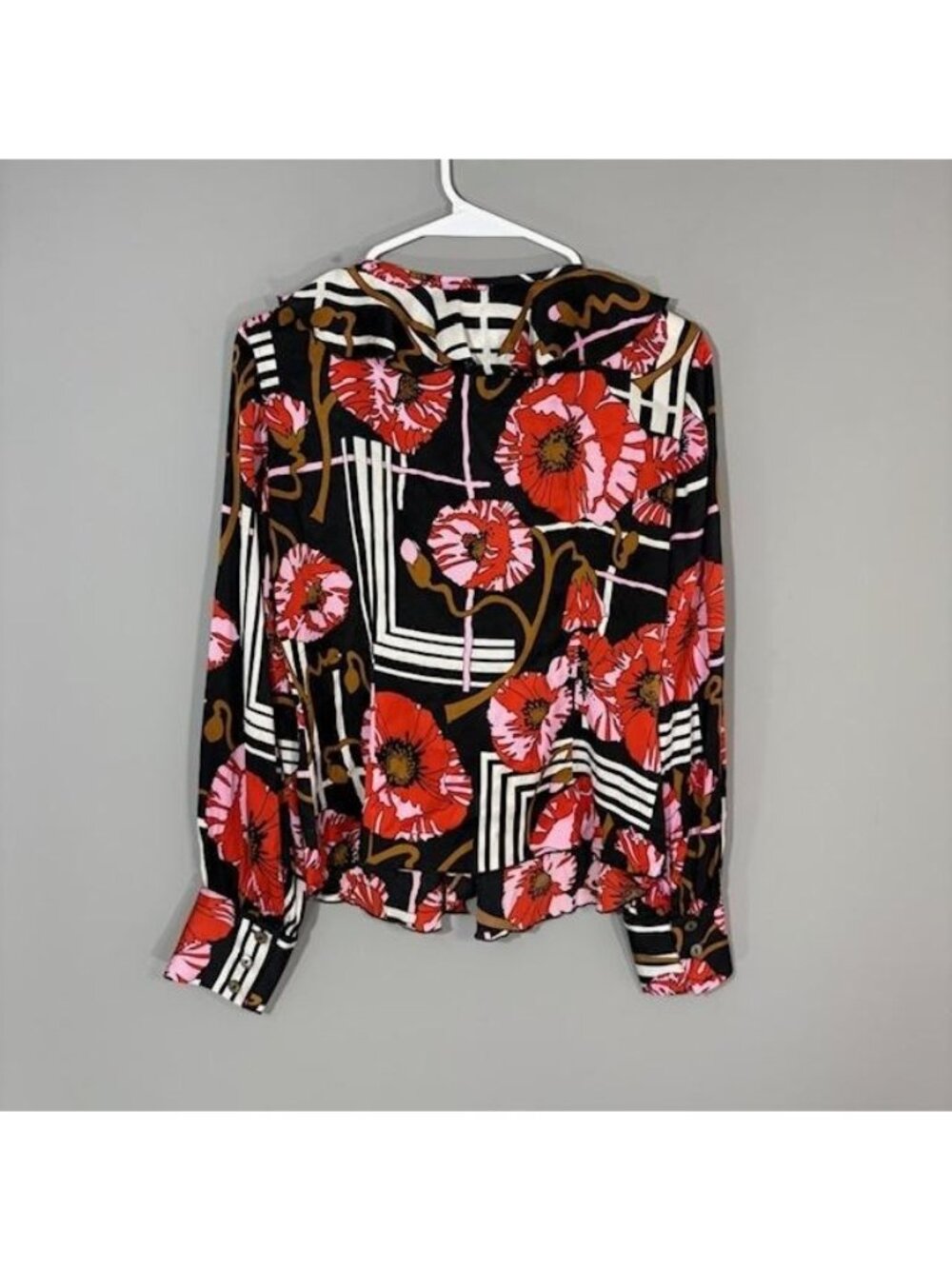 Trina Turk Blouse Womens Medium Multicolor Floral Silk V Neck Long Sleeve Top - Picture 9 of 11